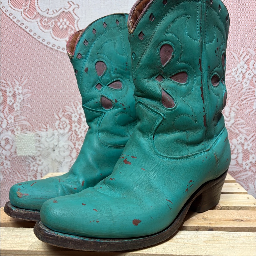 Upcycled Turquoise Cowboy Boots – Size 8.5 - Picture 3 of 5